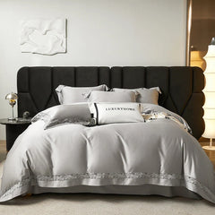 Premium 1000TC Lyocell Cotton Flowers Hollow Lace Wide Edge Embroidery Bedding Set