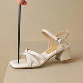 Sheepskin Square Toe Open Toe High-Heeled Thick Heel