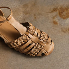 leather cowhide round toe loose grip low Heel