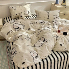 White Black Duvet Cover Set in Single Queen Size Flat Sheet Pillowcase Home Hotel Decor Girls Boys Spring Fall Bedding Set
