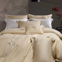 Chinese Style Koi Embroidery 1000TC Lyocell Cotton Brushed Bedding Set