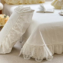 100% Cotton Korean Princess Wedding Lace Ruffles Bedding Set
