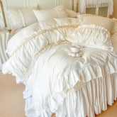 4/6Pcs Cream White Pink Princess Wedding Bedding Set