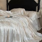 Vintage French Large Lace Ruffles Lyocell Cotton Rose Jacquard Luxury Bedding Set
