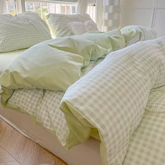 Blue Ins Nordic Duvet Cover Set No Filler Pink Green Pillowcase Flat Sheet Single Queen Size Fashion Bedding Set