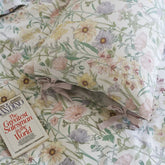 Korean Style Floral 100% Cotton Bedding Set, Vintage Floral Botanical Print Duvet Cover with Ribbon Ties, Bed Sheet Pillowcases