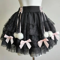 PomPom Balletcore Princess Coquette Style Spitzenrock mit Schleifen