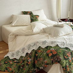 Vintage French-style Printed Patchwork Lace 1000TC Egyptian Cotton Bedding Set
