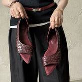 leather woven cowhide low Heel
