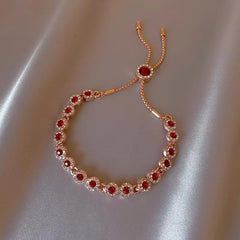 Crimson Charm Rose Gold Adjustable Bracelet