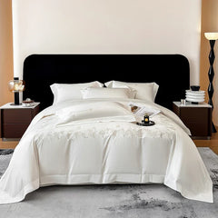 Luxury Embroidery Solid Color Premium Egyptian Cotton Queen King Bedding Set