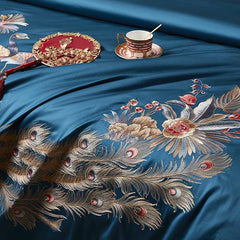 1400TC Egyptian Cotton Luxury Chinese Style Peacock Embroidery Bedding Set
