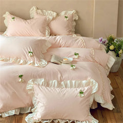 3/4Pcs Korean Princess Style Ruffles Washed Cotton Bedding Set