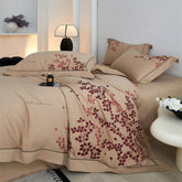 100% Cotton Brushed Autumn Winter Luxury Leaf Embroidery Bedding Set