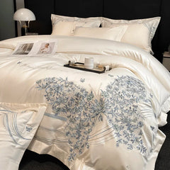 100% Cotton Chic Butterfly Flowers Embroidery Luxury Bedding Set