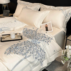 100% Cotton Chic Butterfly Flowers Embroidery Luxury Bedding Set