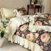 Premium 1000TC Egyptian Cotton Flowers Print Ruffles Princess Bedding Set