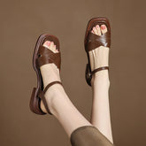 Leather Cowhide Elastic Belt Buckle Low Heel