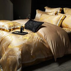 1000TC Cotton Luxury Black Gold Satin Jacquard Bedding Set