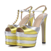 cowhide Platform rivet Peep toe Shoes