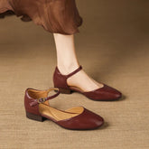 cowhide round toe low Heel