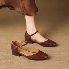 cowhide round toe low Heel