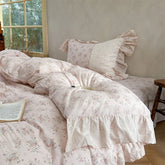 French Vintage 100% Cotton Lace Ruffles Floral Princess Bedding Set