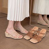 leather woven high Heels