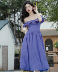 Vestido Bridget con volantes y hombros descubiertos