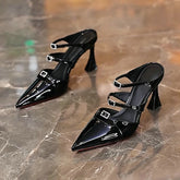 Style Pointed Toe Beaded Patent Leather High Heel
