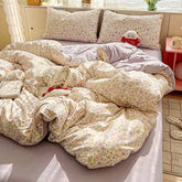Purple Floral Duvet Cover Set Single Queen Size Girls Flat Sheet Pillowcase No Filler Ins Korean Home Bedding Set
