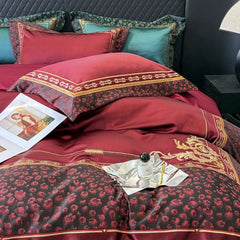 Brocade Jacquard Egyptian Cotton Gold Embroidery Luxury Bedding Set