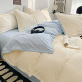 3 Pcs Simple Solid Color Quilt Cover Set with Pillowcases Stitching Design King Queen Size Bedding Set