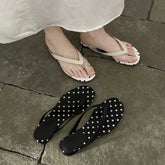 Women Clip Toe Flip Flop Black White Dress Slide Shoes
