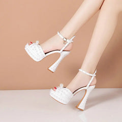 Luxury Handmade White Full Pearl Pumps