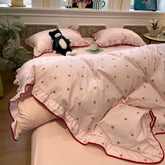 Sweet Pink Crinkled Gauze Bedding Set