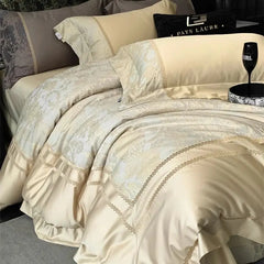 Champagne 1000TC Egyptian Cotton Yarn-dyed Jacquard Embroidery Luxury Bedding Set