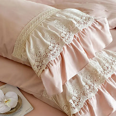 French Vintage Lace Ruffles Pure Cotton Princess Bedding Set
