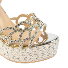 Round Toe Thick Sole With Diamond Inlaid High Heels