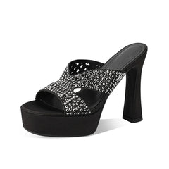 Platform Silk Hollow Peep Toe Slipper Round Toe Super High Heel