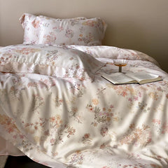 Luxury Lyocell Soft Silky Cooling Bedding Set, Watercolor Floral Print Duvet Cover Set, Bed Sheet/Fitted Sheet, Pillowcase, 4Pcs