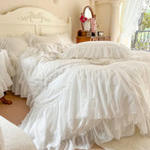 4/6Pcs White Pink Princess Wedding Bedding Sets