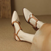 Sheepskin Hollow Breathable Elastic Buckle Middle Heel