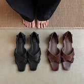 leather cowhide square toe low Heel