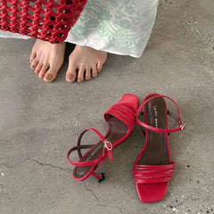 leather French woven loose grip high Heels