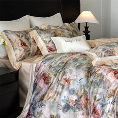 Premium 1000TC Egyptian Cotton Flowers Prints Oil Painting Style Bedding Set