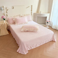Butterfly Embroidery Lace Ruffles Princess Bedding Set