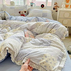 Korean Double-layer Gauze Lace Ruffle Bedding Set