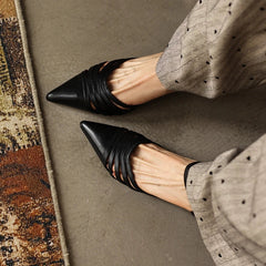 leather cowhide pointed elastic band high Heel