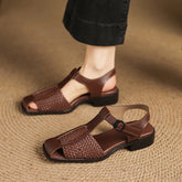 leather woven cowhide round toe